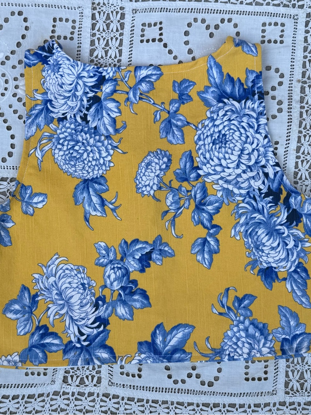 Lace-Up Floral Crop Tank Top - Blue Floral on Yellow - Picture 2 of 5